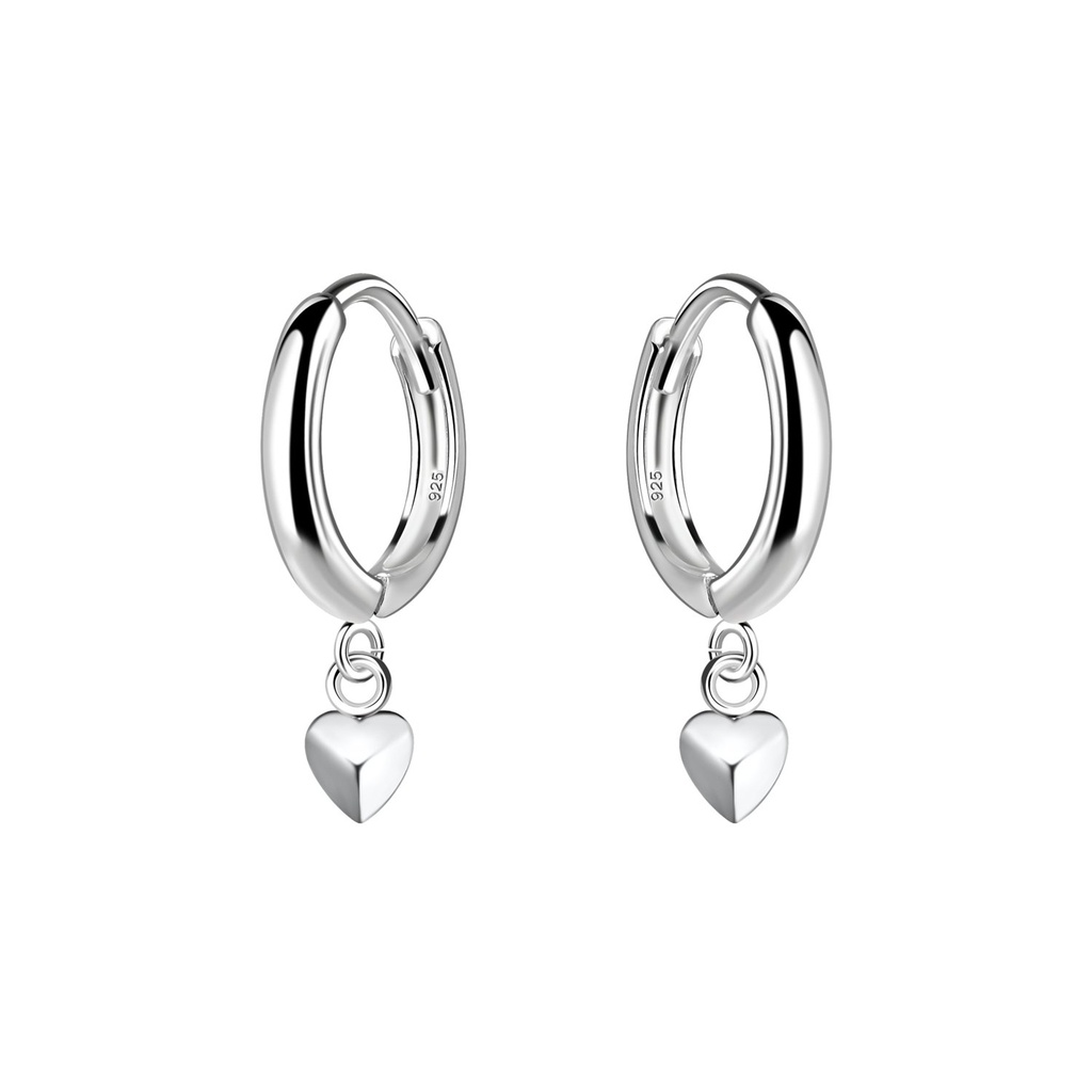 [10030460] Silver Heart Charm Huggie Earrings