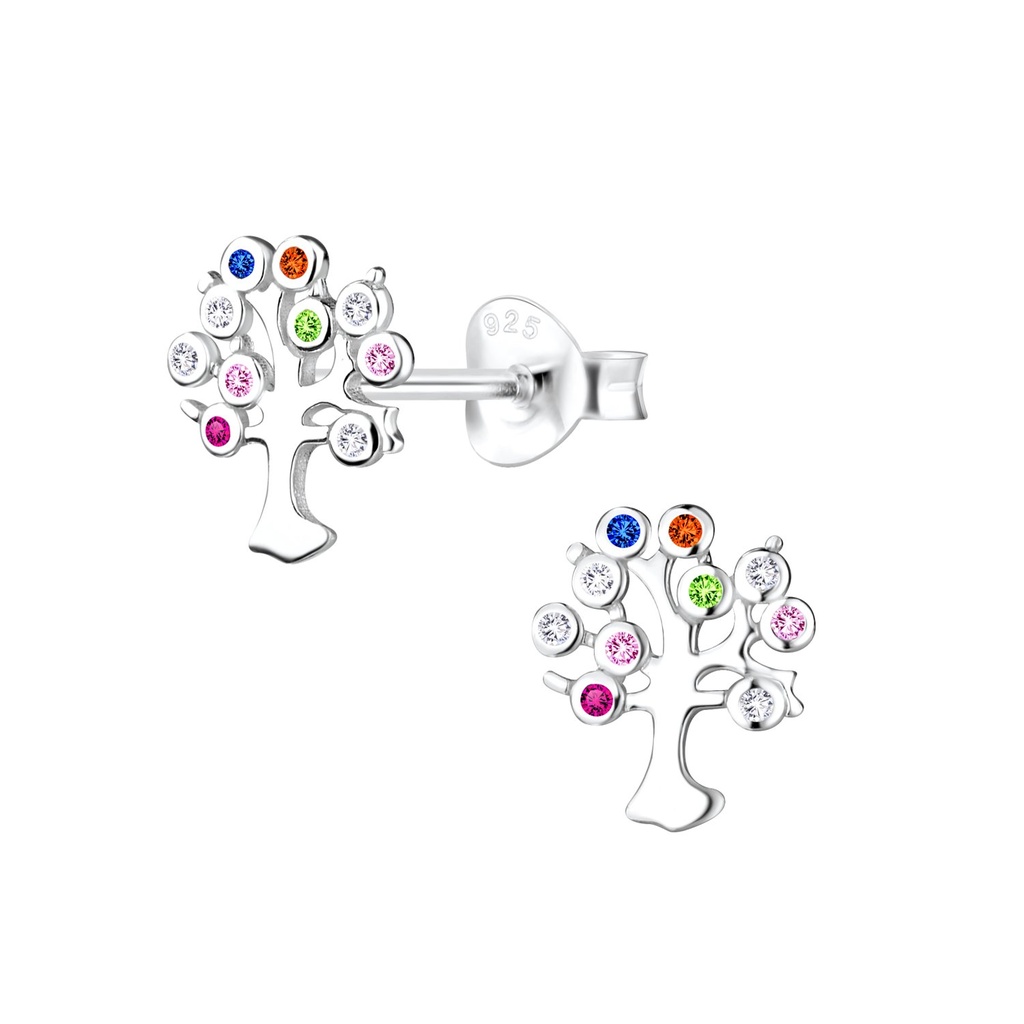 Puces d'oreilles arbre de vie en argent