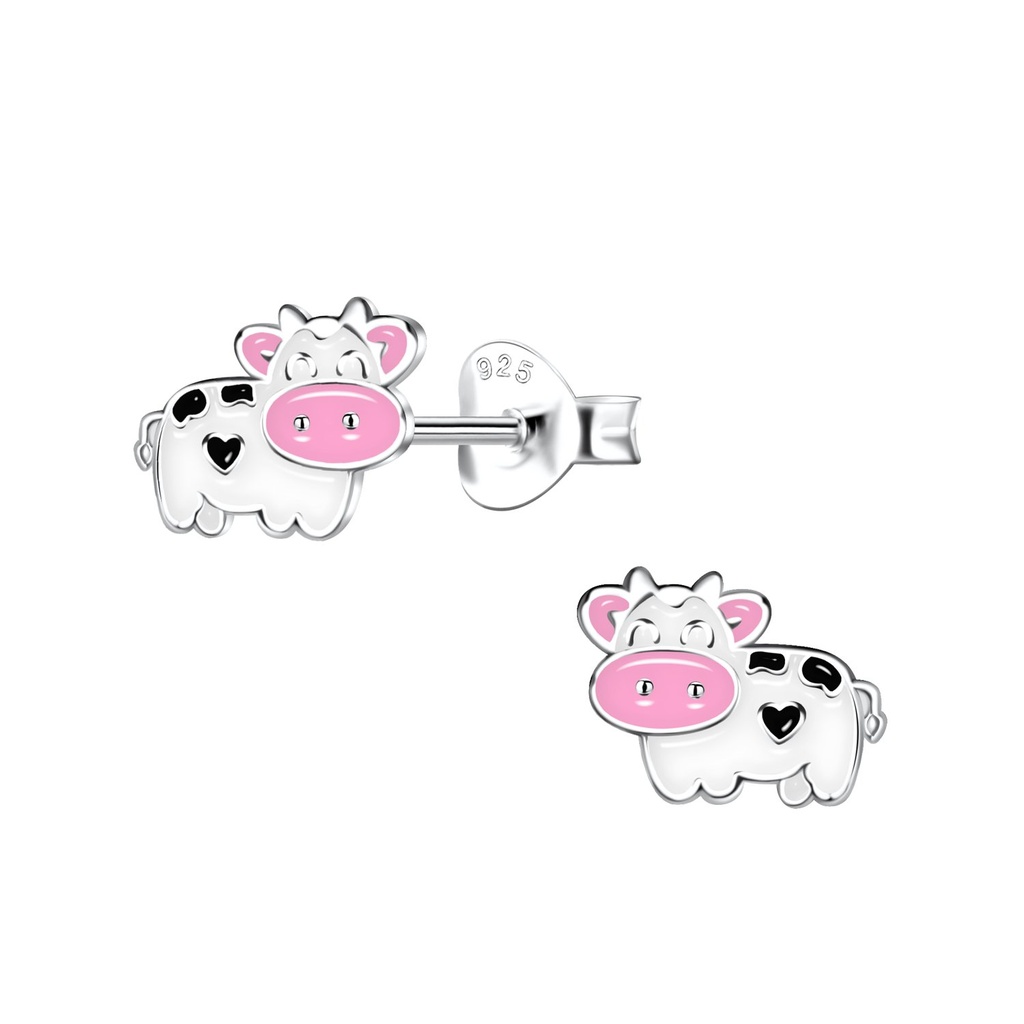 Silver Cow Stud Earrings
