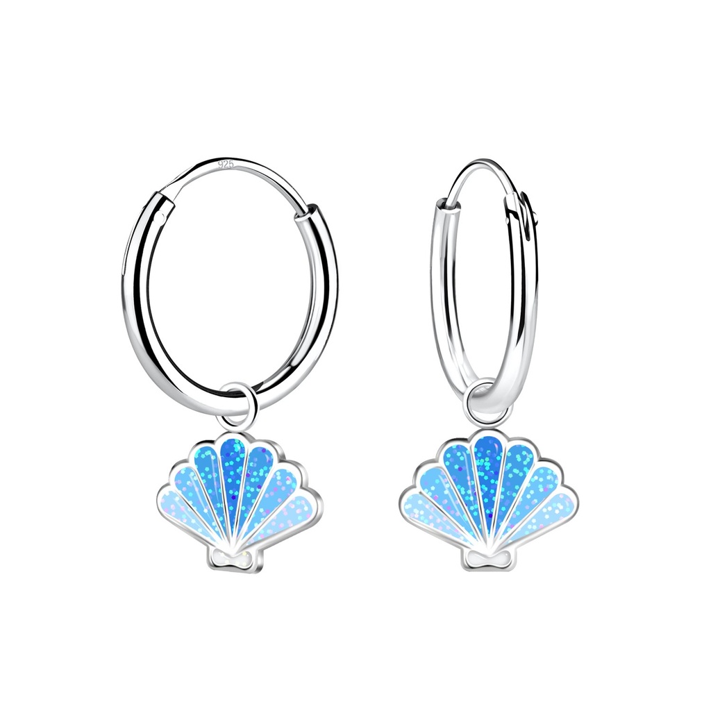 [10017414] Silver Shell Charm Hoop Earrings