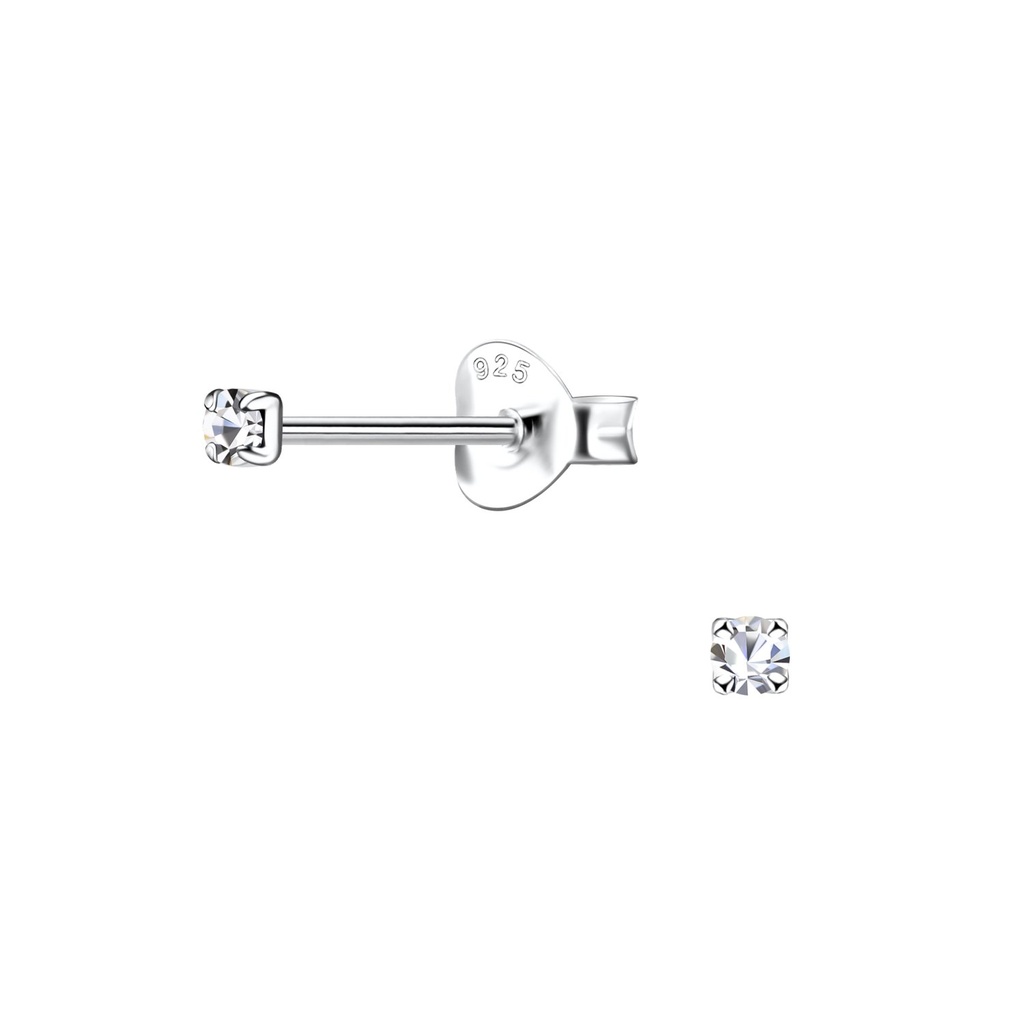 Puces d'oreilles en argent cristal rond 2 mm