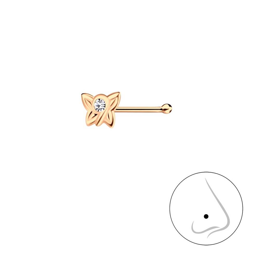 Clou de nez papillon en argent cristal avec boule