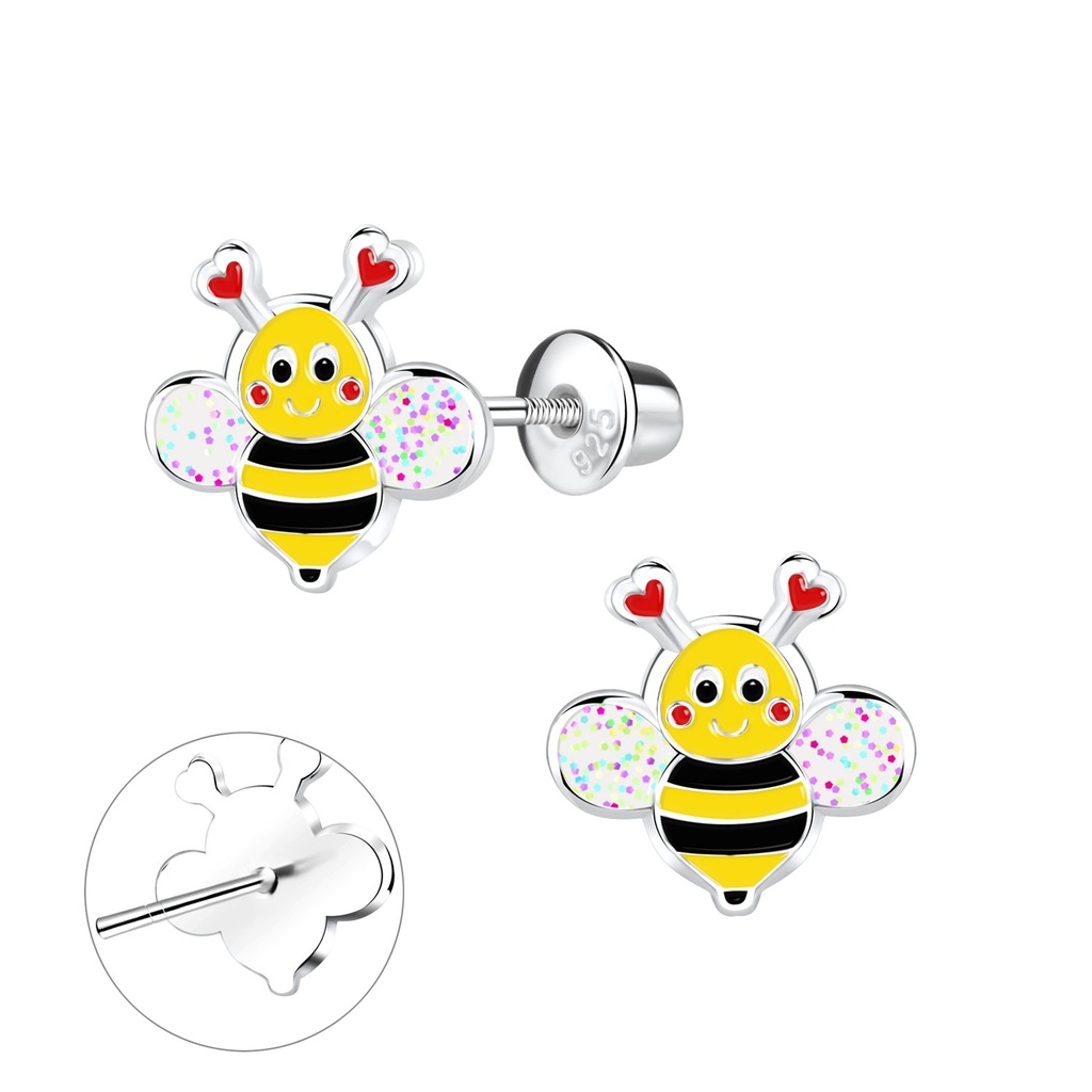 [10013474] Silver Bee Screw Back Bullet Earrings