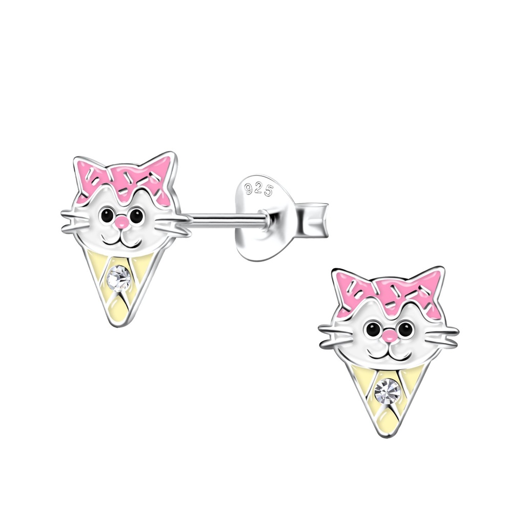 Silver Cat Ice Cream Stud Earrings