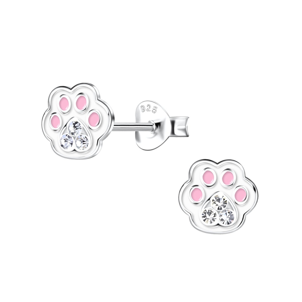 [10031147] Puces d'oreilles empreinte de patte en argent