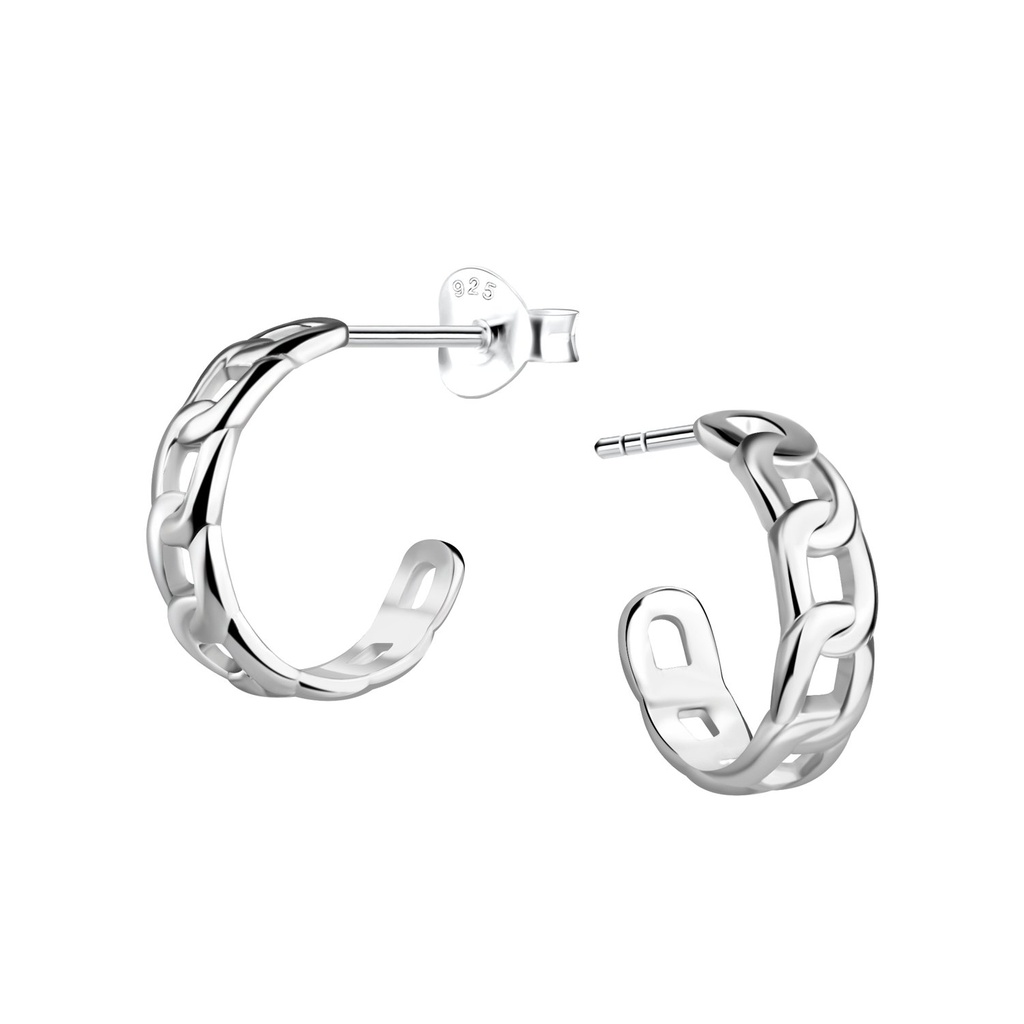 [10030021] Silver Half Hoop Stud Earrings