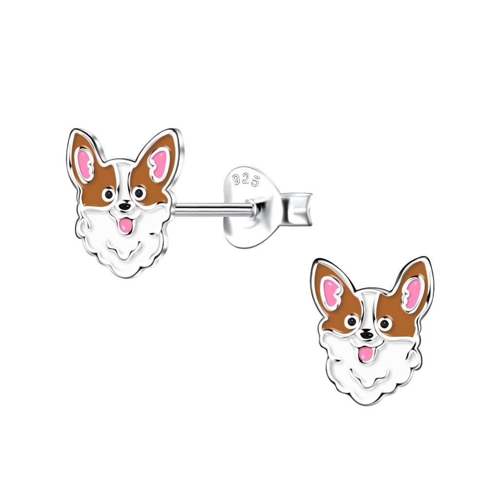 Silver Corgi Dog Stud Earrings