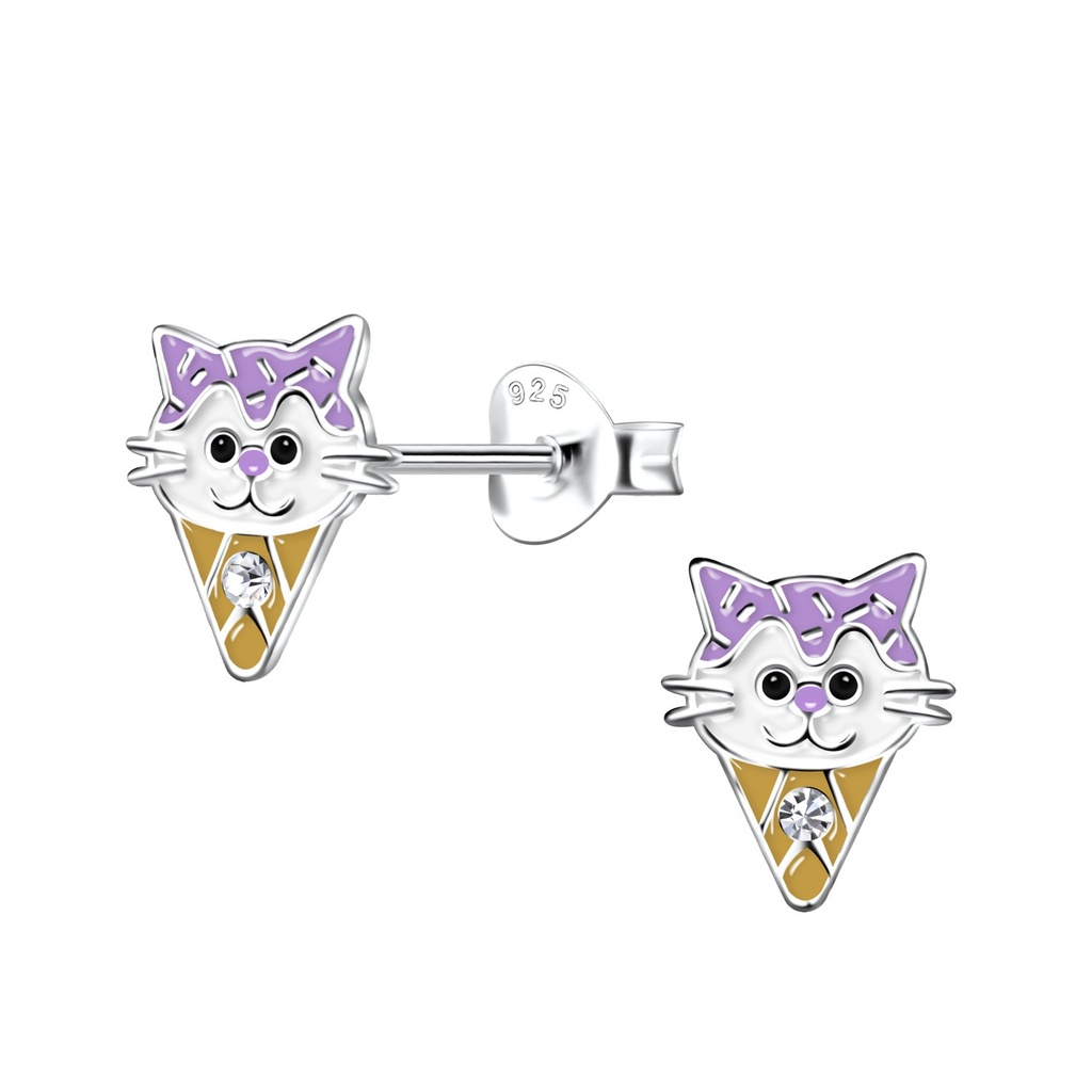 Silver Cat Ice Cream Stud Earrings