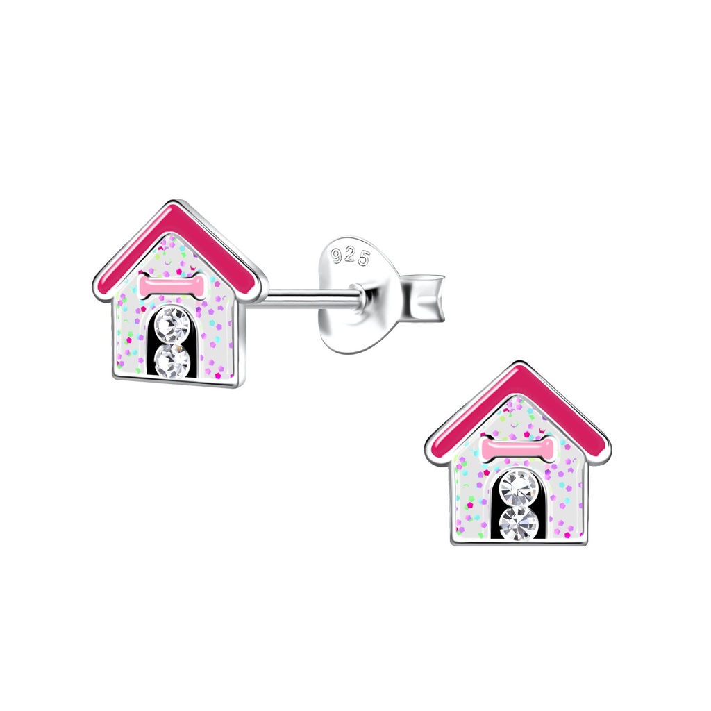 Silver Dog House Stud Earrings