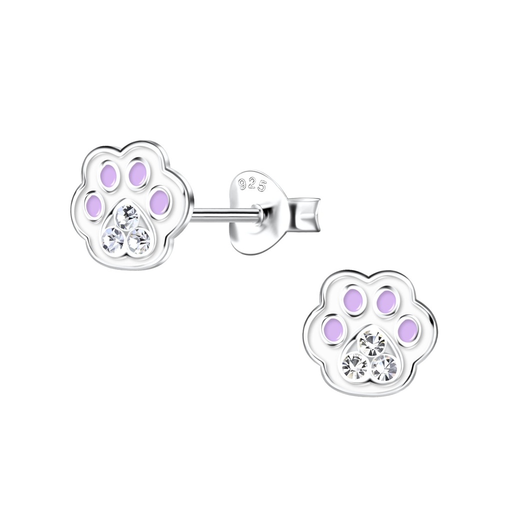[10031149] Puces d'oreilles empreinte de patte en argent