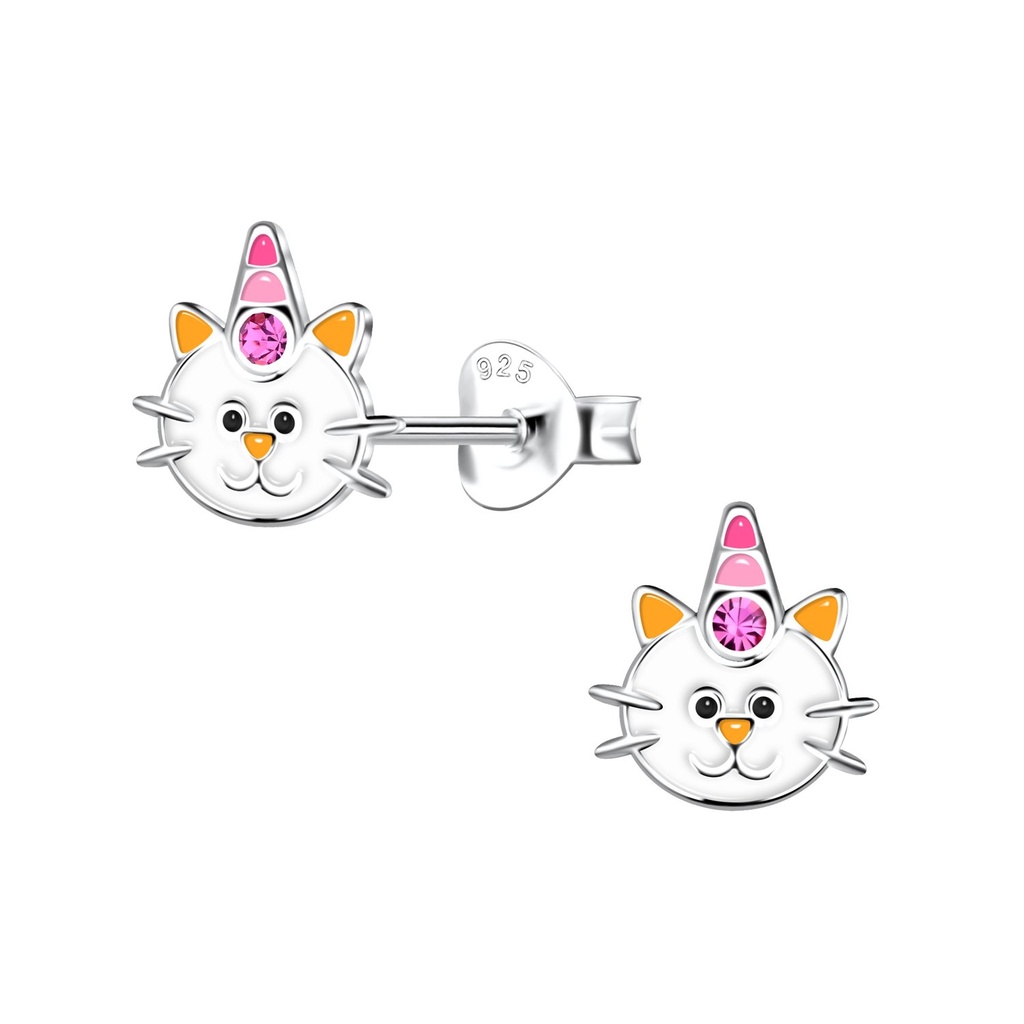 Silver Cat Stud Earrings