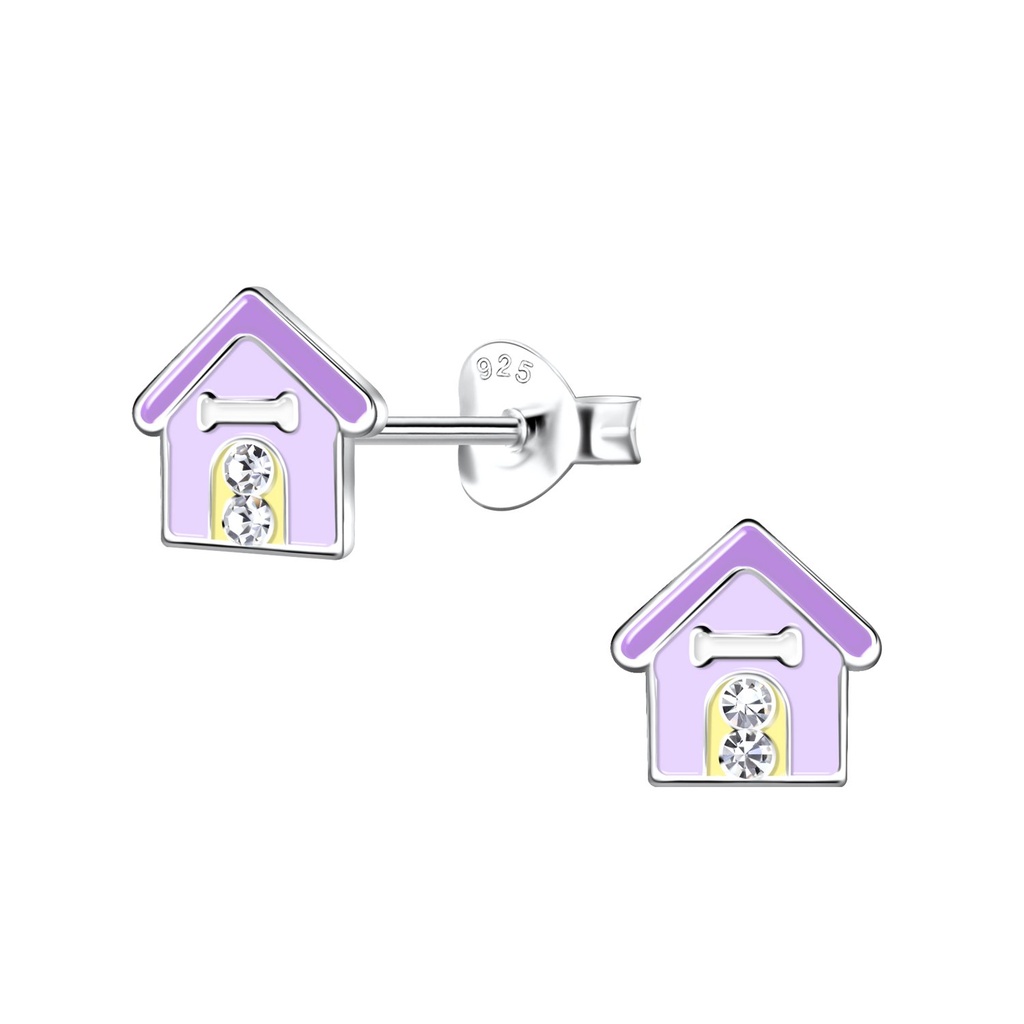 Silver Dog House Stud Earrings