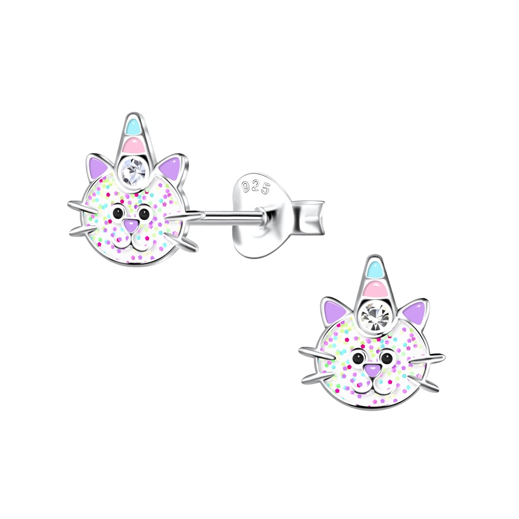 Silver Cat Stud Earrings