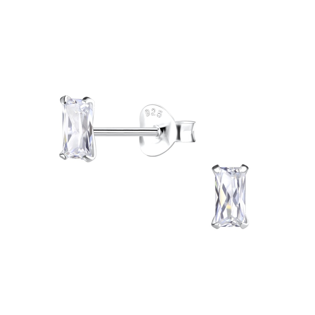 [10028219] Puces d'oreilles en argent zircon baguette 2.5X5 mm