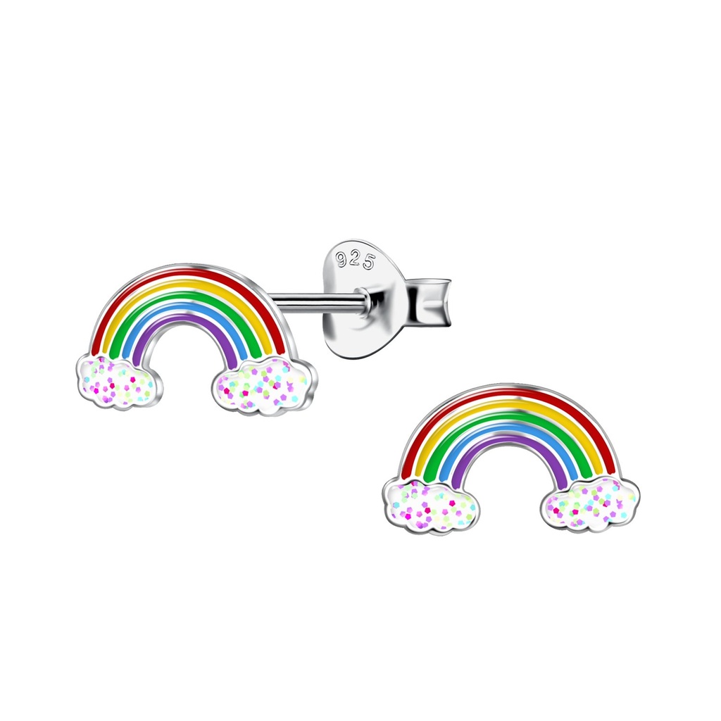 Puces d'oreilles paillettes arc-en-ciel en argent