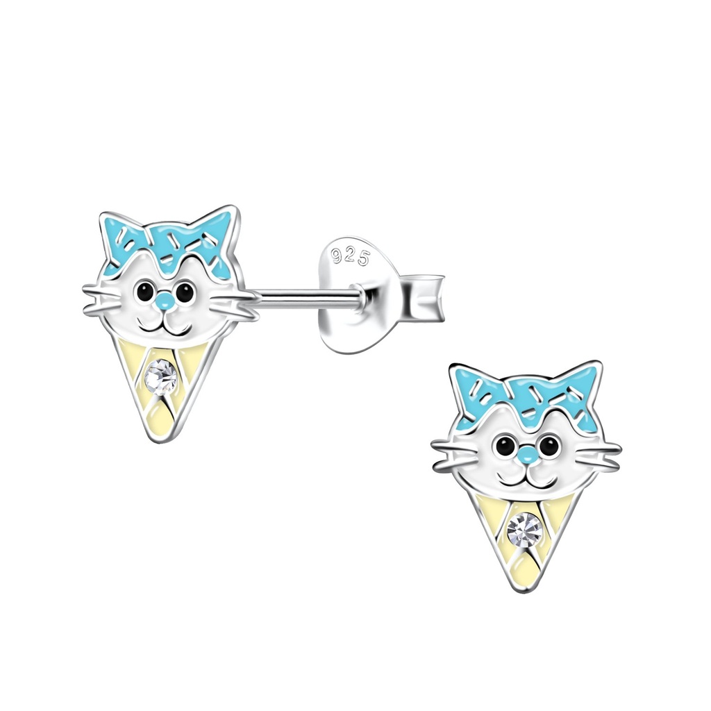 Silver Cat Ice Cream Stud Earrings