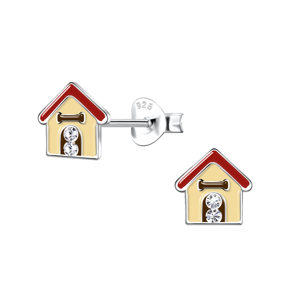 Silver Dog House Stud Earrings
