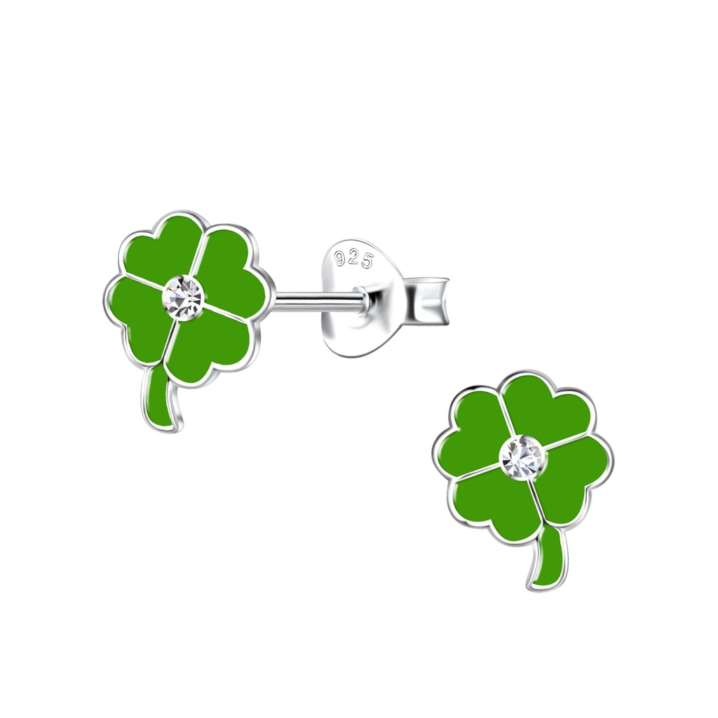 Puces d'oreilles trèfle en argent