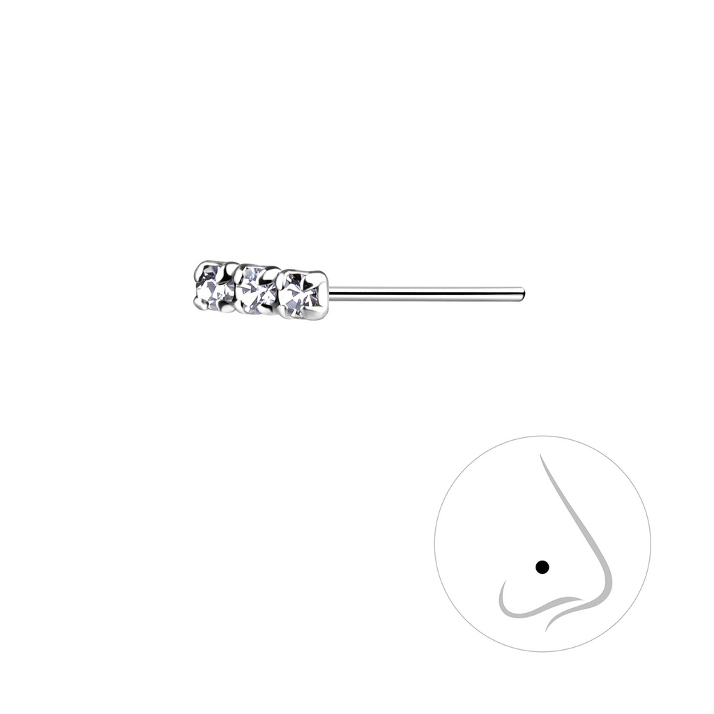 Silver Crystal Bar Nose Stud
