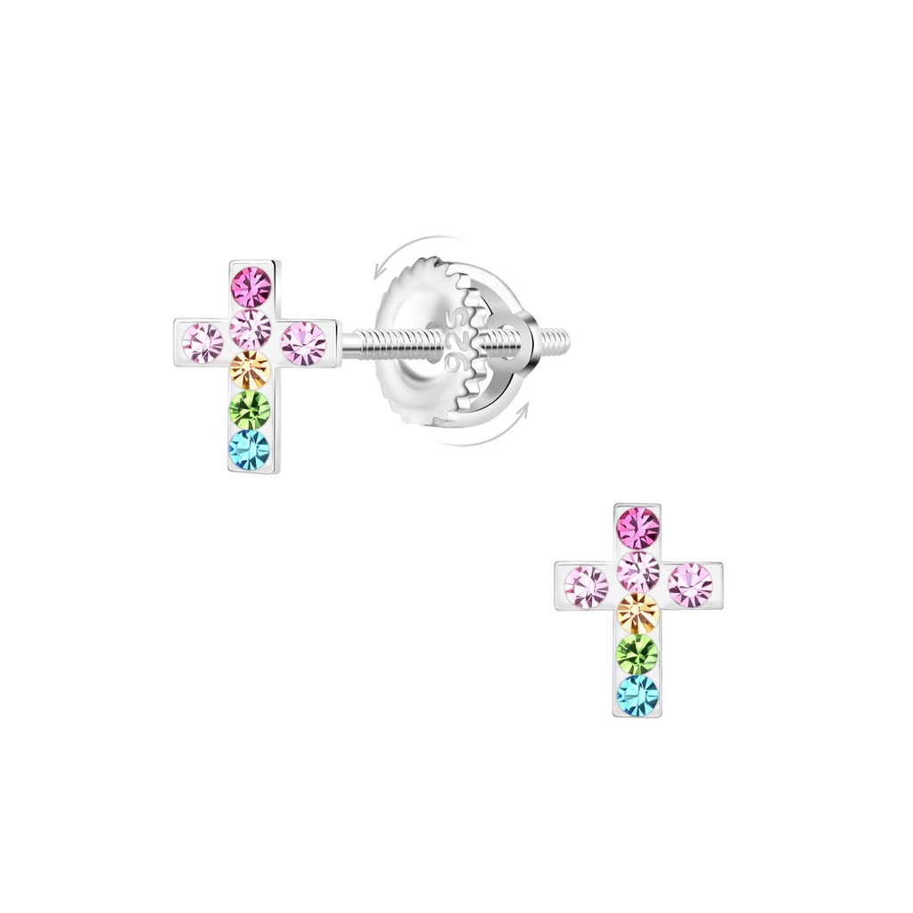 [10023123] Silver Cross Screw Back Earrings
