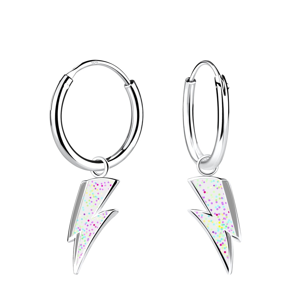 Silver Lightning Bolt Charm Hoop Earrings