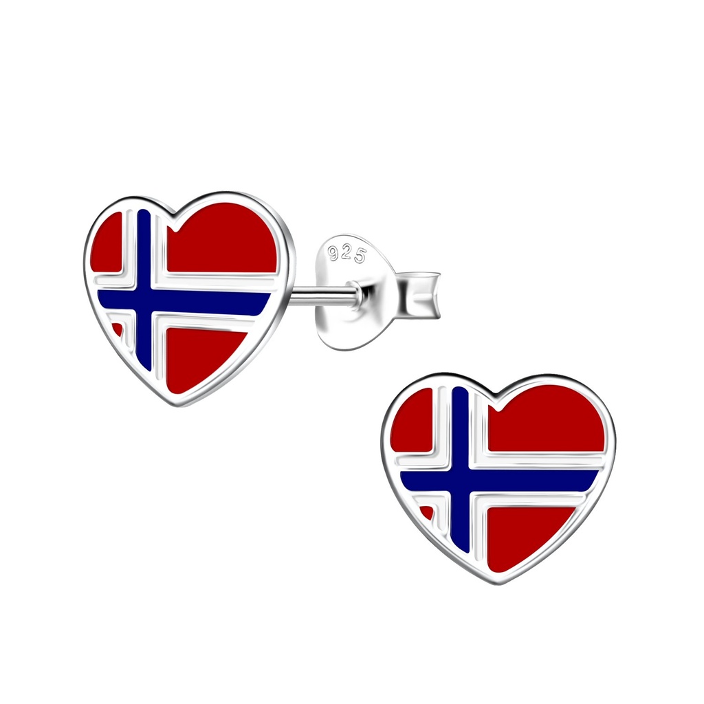 Puces d'oreilles cœur Norvège en argent