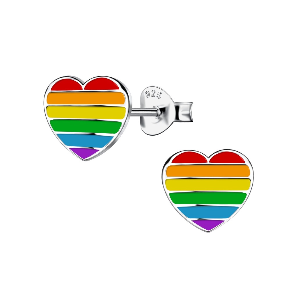 Silver Rainbow Heart Stud Earrings