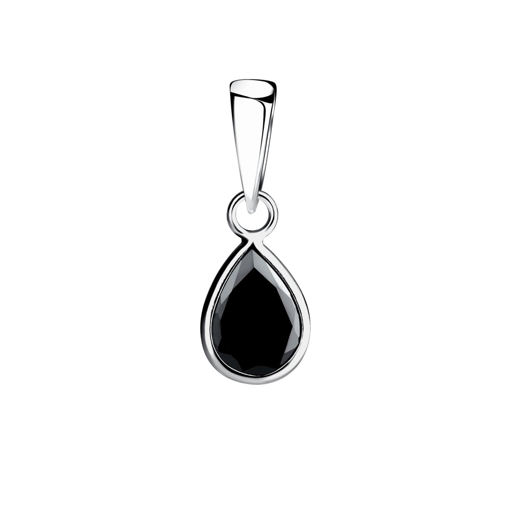 [10013206] 6x8mm Pear Cubic Zirconia Silver Pendant (Black)
