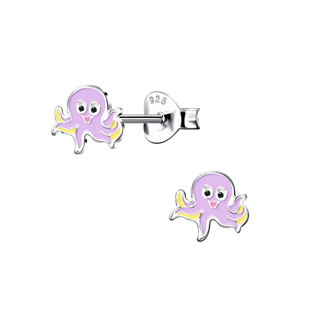 Puces d'oreilles pieuvre en argent