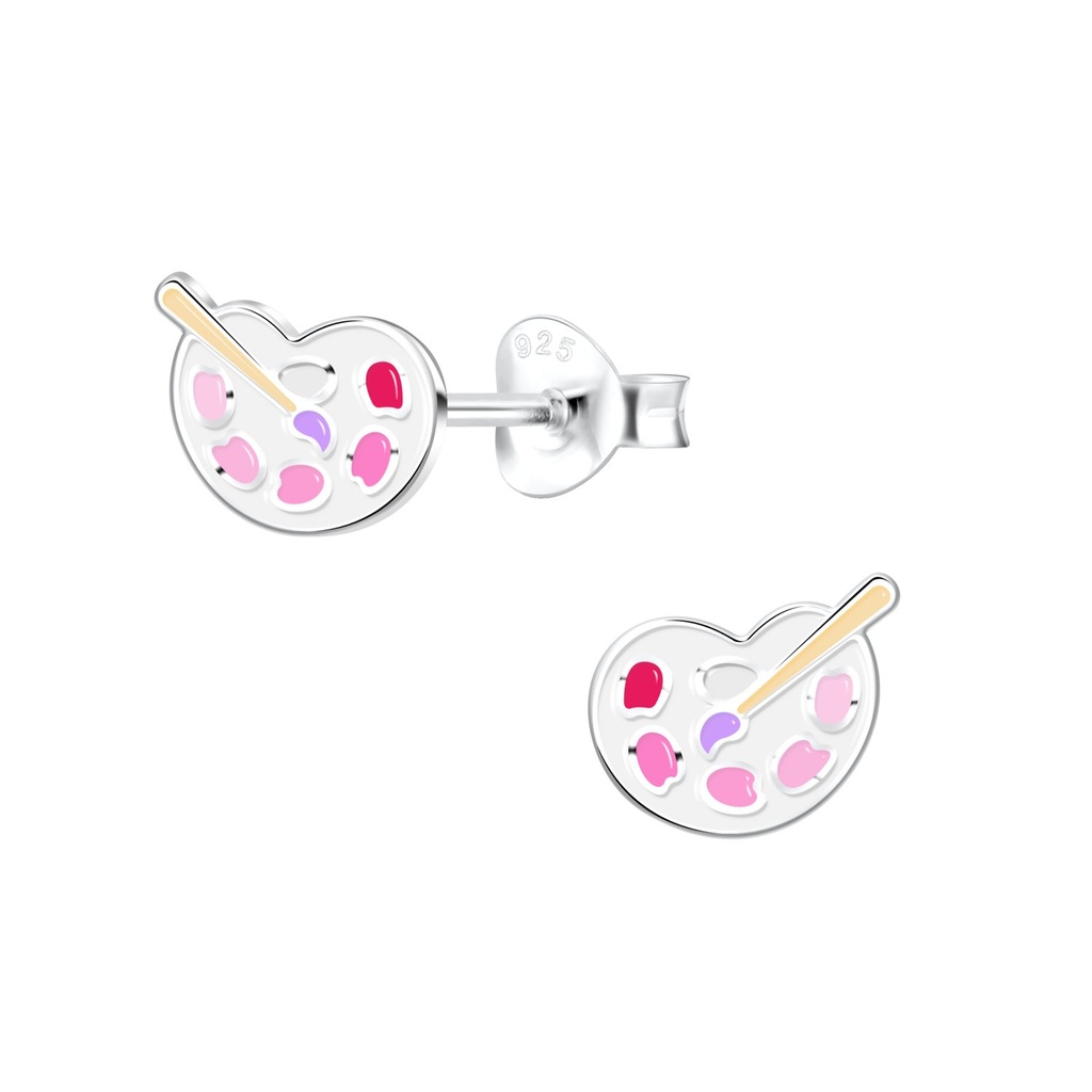 Puces d'oreilles palette et pinceau en argent