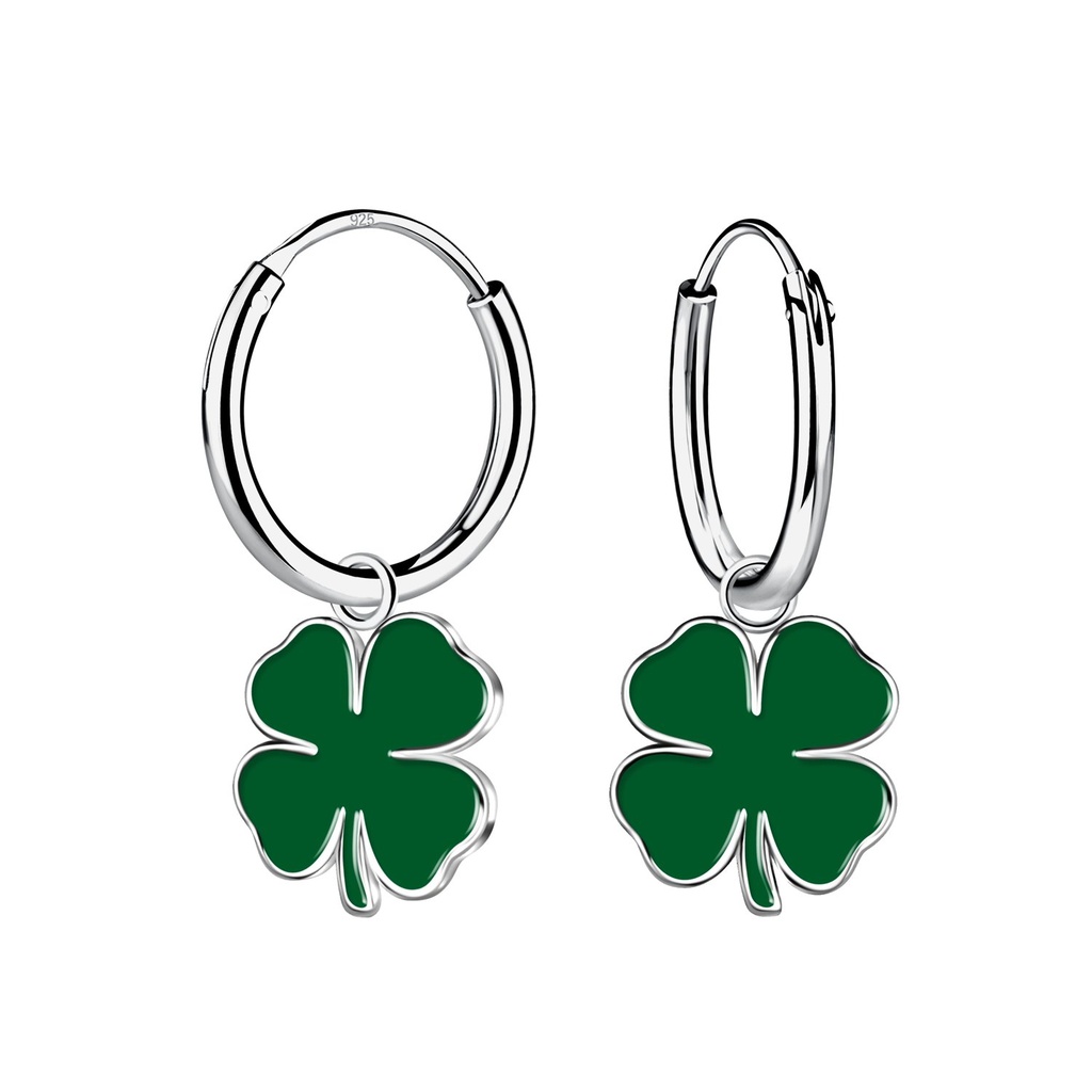 Silver Clover Charm Hoop Earrings