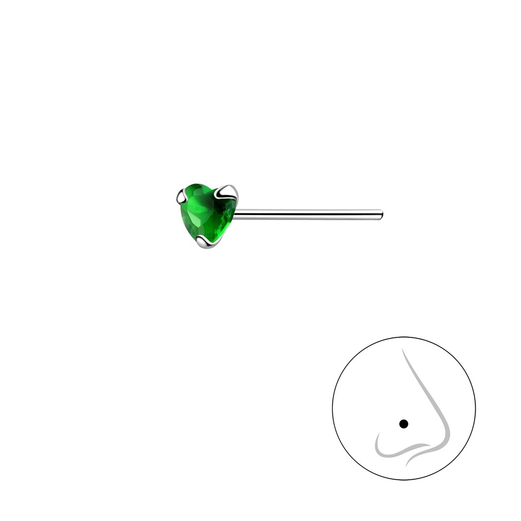 Clou de nez en argent verre cœur 3 mm