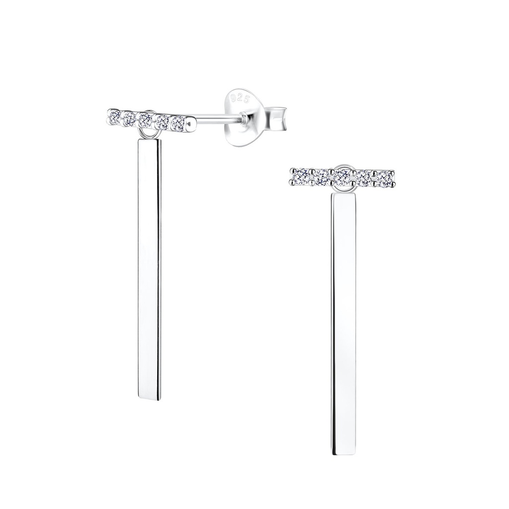 Silver Bar Cubic Zirconia Stud Earrings