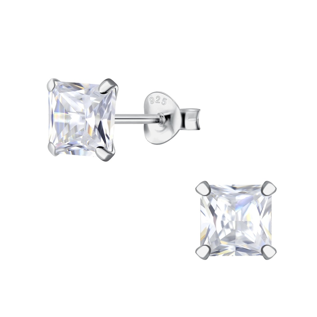 Puces d'oreilles en argent zircon carré 6 mm