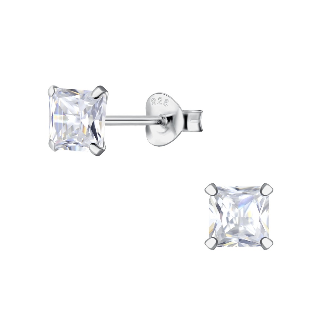 [10030753] Puces d'oreilles en argent zircon carré 5 mm