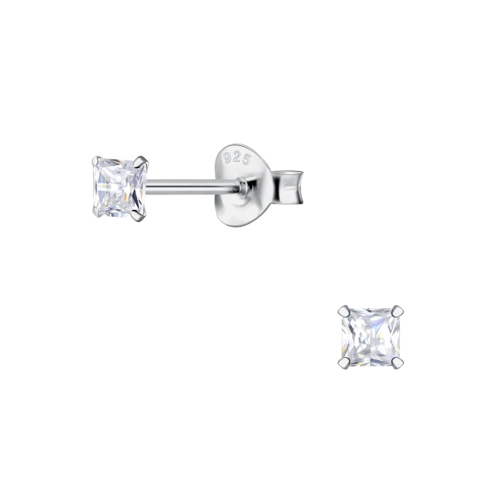 [10030752] Puces d'oreilles en argent zircon carré 3 mm
