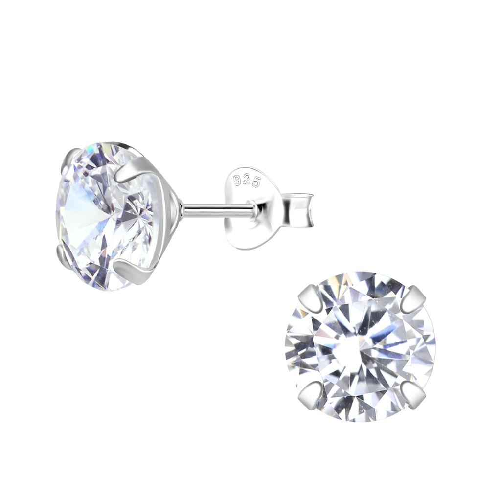 [10011837] Puces d'oreilles en argent zircon rond 8 mm