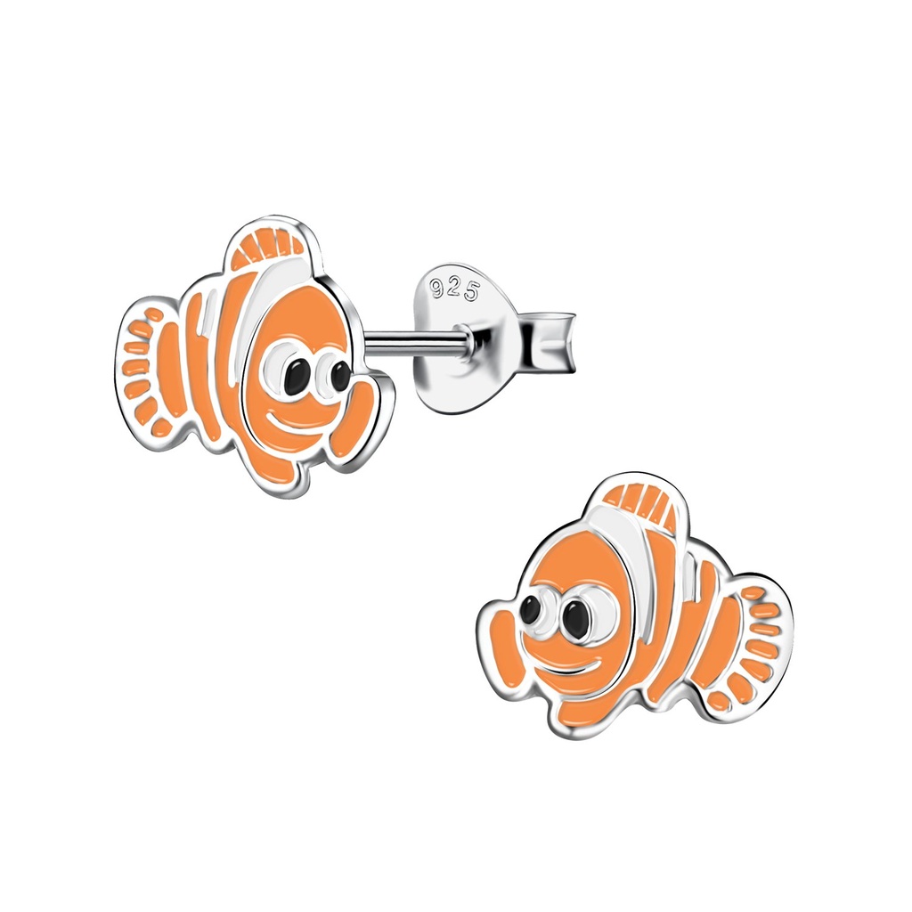[10030747] Silver Clown Fish Stud Earrings