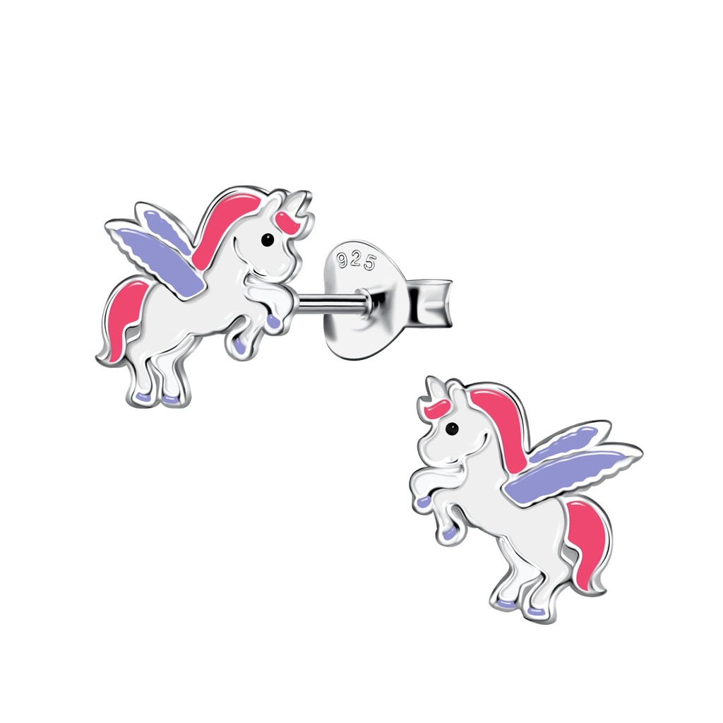 Silver Winged Unicorn Stud Earrings
