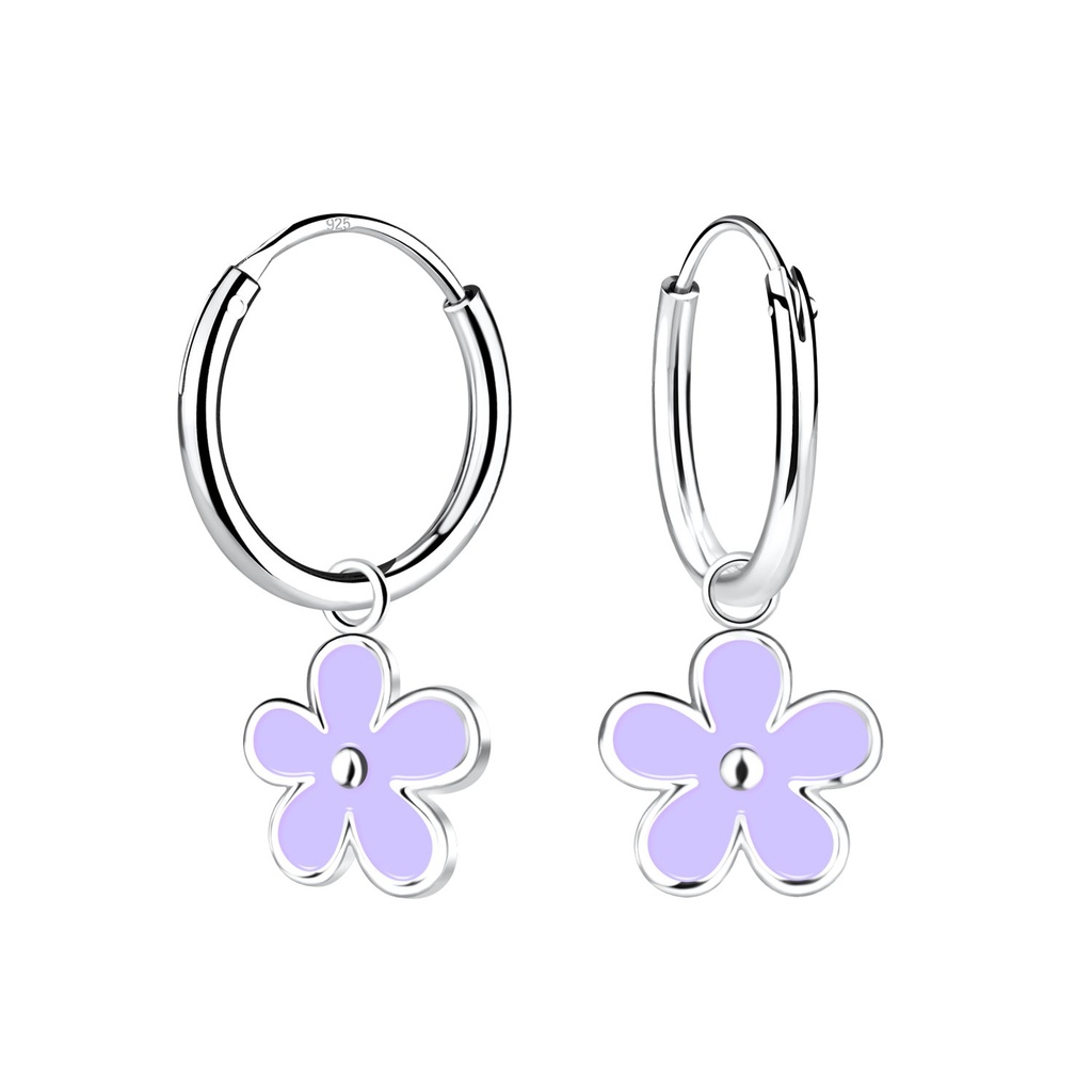 Créoles breloque fleur en argent