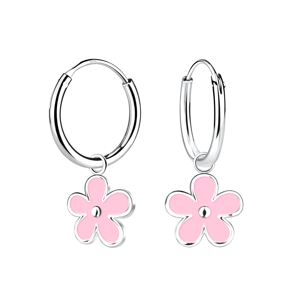 Créoles breloque fleur en argent