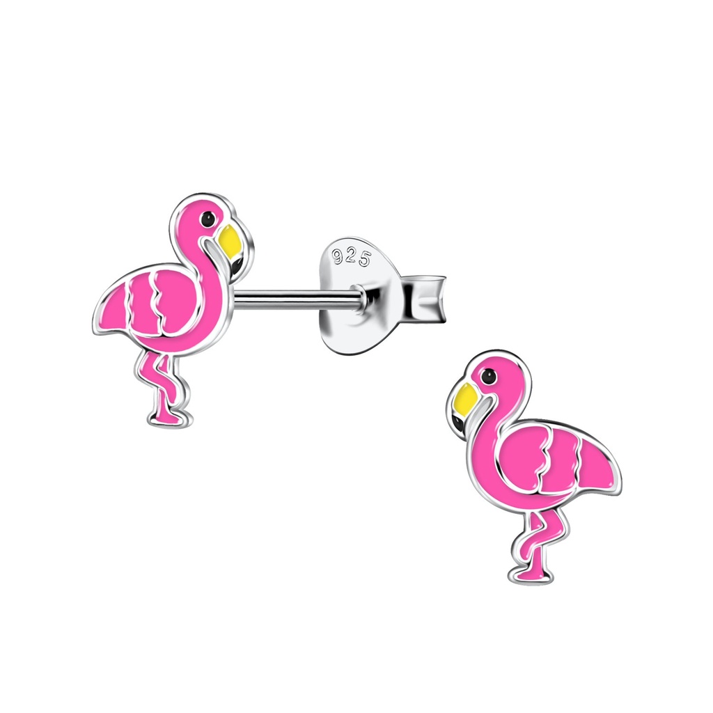 Puces d'oreilles flamant rose en argent