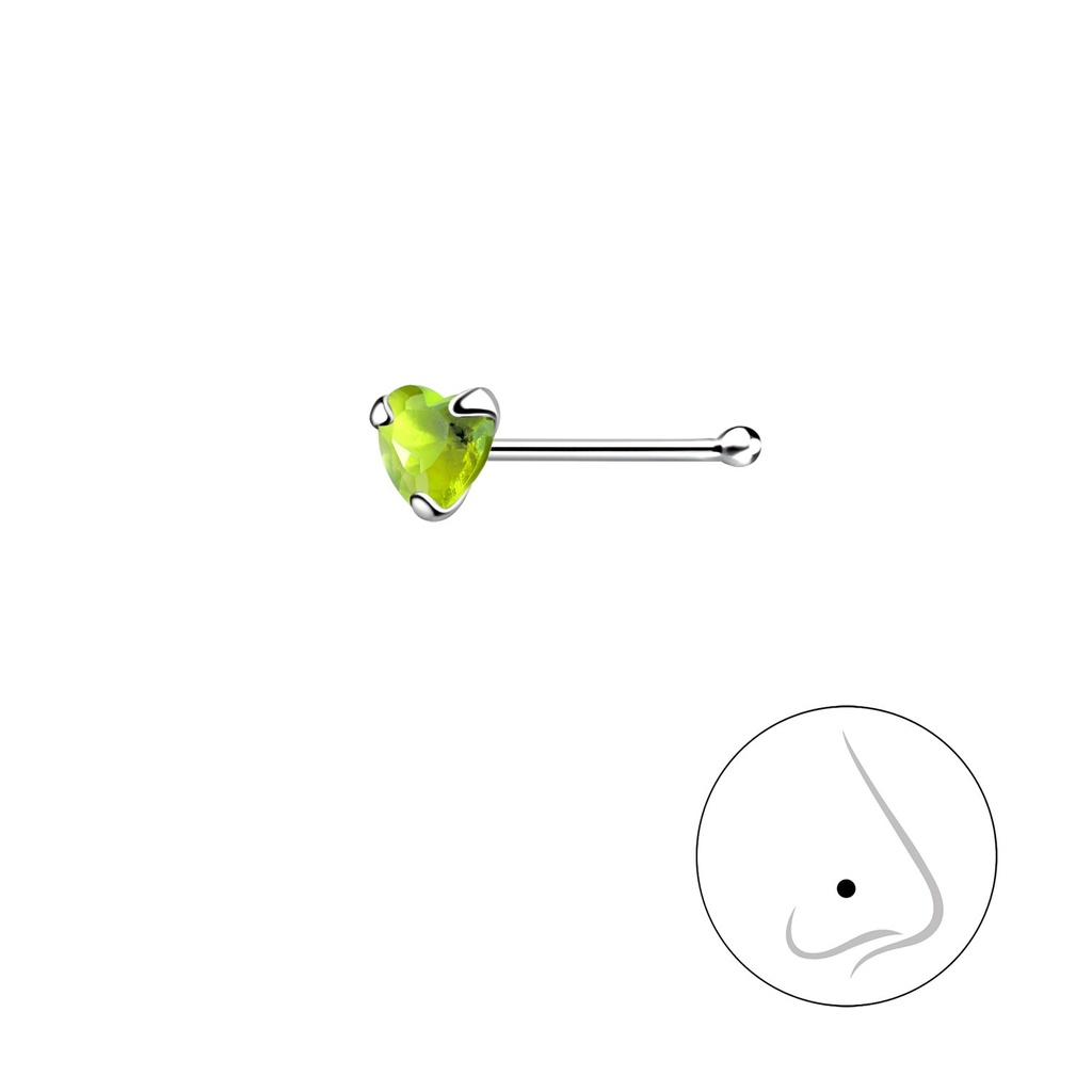 Clou de nez en argent verre cœur 3 mm avec boule
