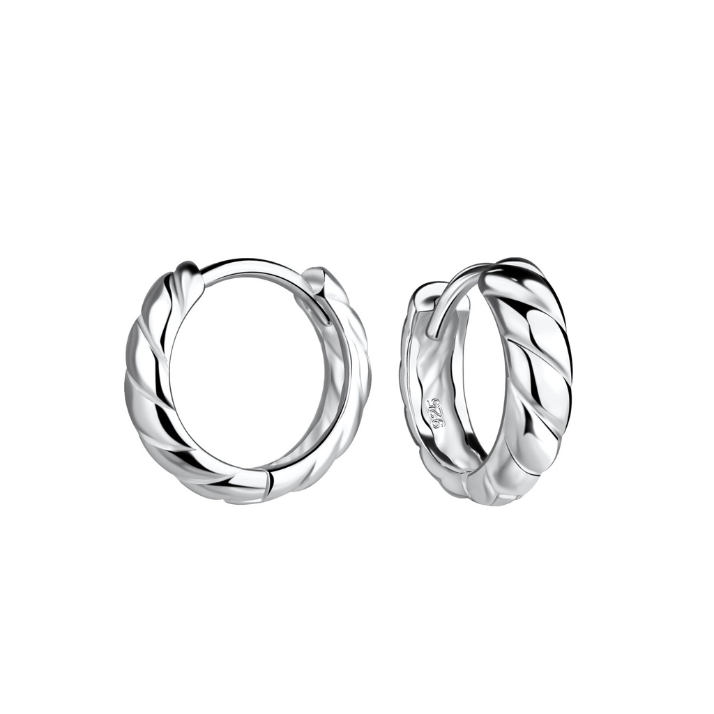 [10030030] 13mm Silver Twisted Huggie Earrings