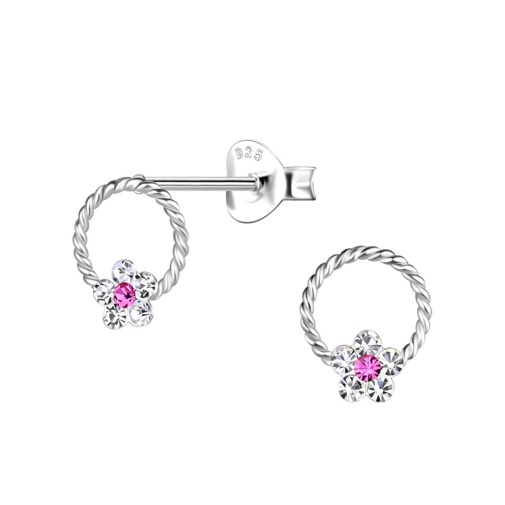 [10028568] Silver Crystal Flower Stud Earrings