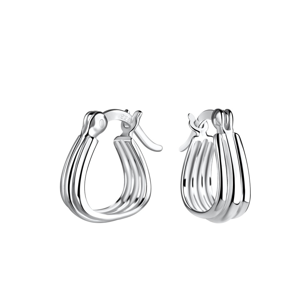 [10030500] Silver Patterned French Lock Hoop Earrings