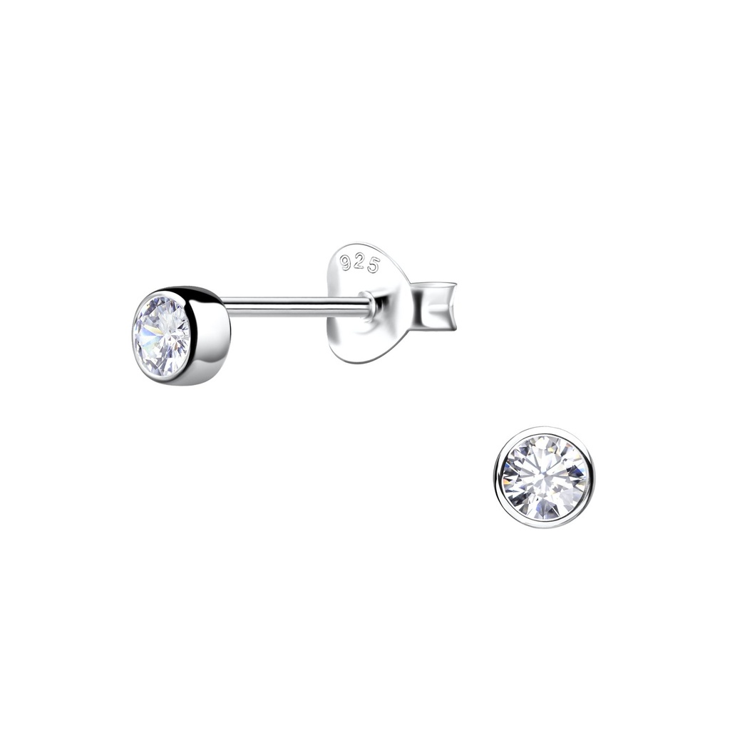 [10030714] Puces d'oreilles en argent zircon rond 3 mm