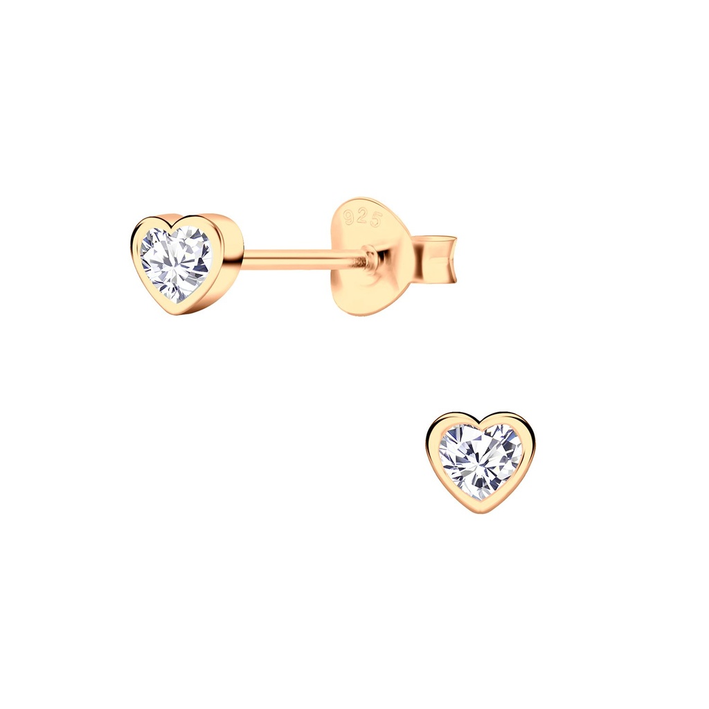 Puces d'oreilles en argent zircon cœur