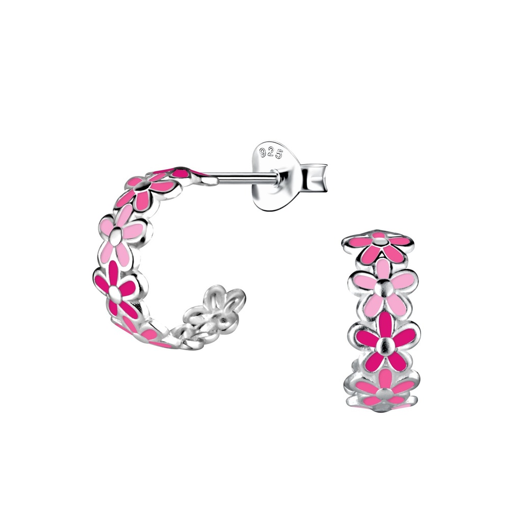 Puces d'oreilles demi-créole fleur en argent
