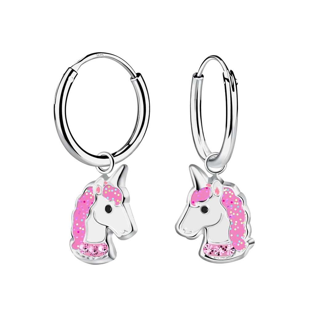 Silver Unicorn Charm Hoop Earrings